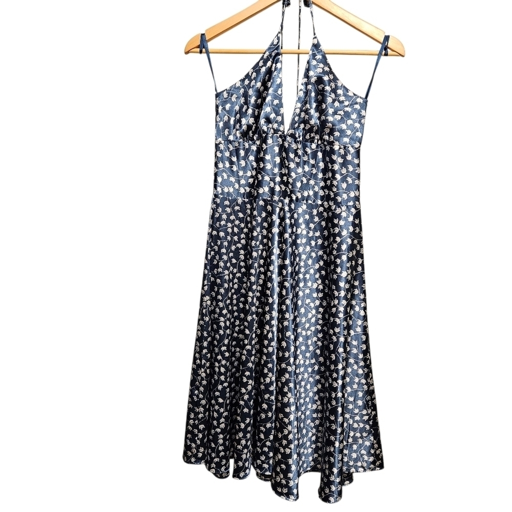 Alyn Paige Vintage Floral Print Backless Halter Y2K Mini Summer Dress Size Small